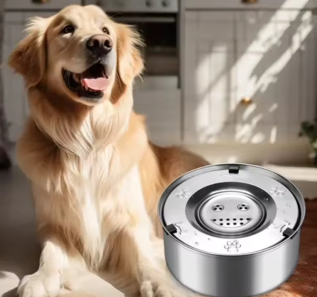 Dog Water Bowl No Spill, 3L/101Oz Stainless Steel Slow Feeder Dog Bowl with Floating Disk, Spill Proof Dog Water Bowl Dispenser for Messy Drinkers, anti Splash Large Dog Bowl with Filter