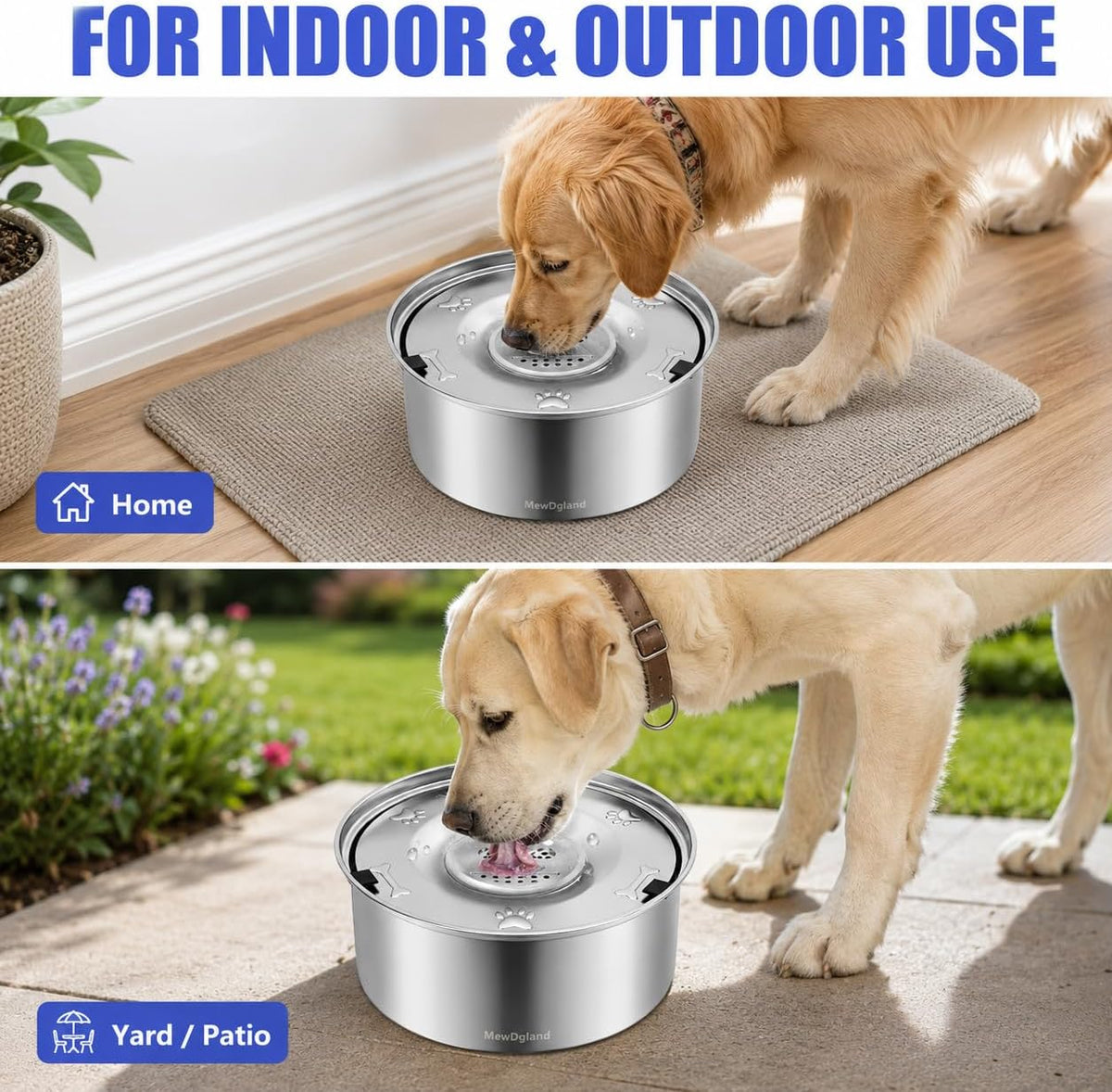 Dog Water Bowl No Spill, 3L/101Oz Stainless Steel Slow Feeder Dog Bowl with Floating Disk, Spill Proof Dog Water Bowl Dispenser for Messy Drinkers, anti Splash Large Dog Bowl with Filter