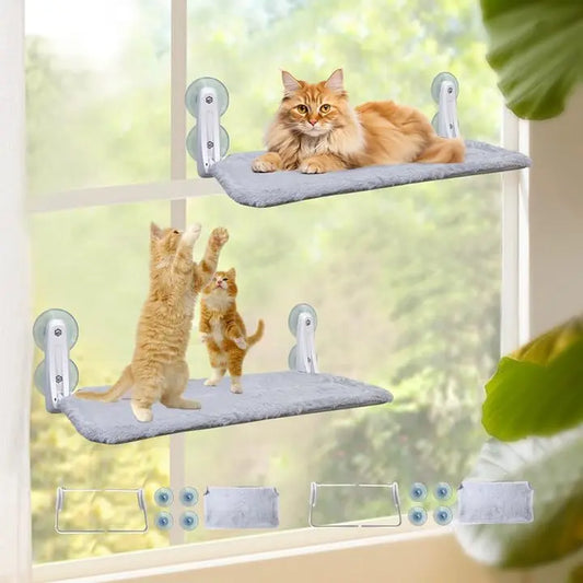 Cozy Foldable Cat Hammock Window Perch - Ultimate Sunbathing Spot with Mesh & Plush Comfort